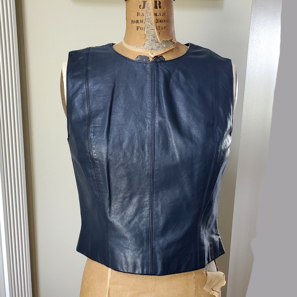 Navy blue leather vest size 8